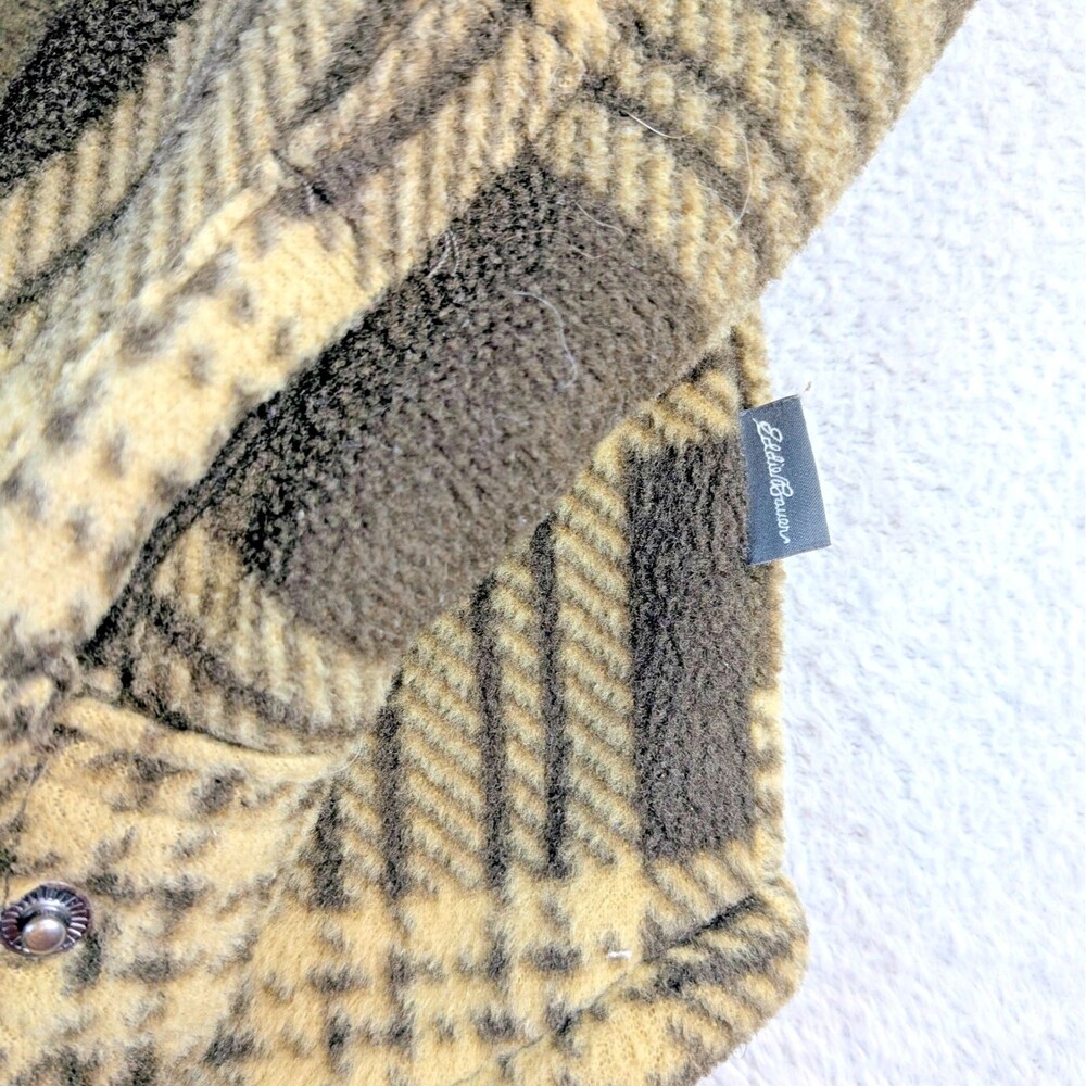 Eddie Bauer Kids Plaid Fleece Jacket Sherpa Brown Snap Front Shacket Size 8 - Picture 2 of 7